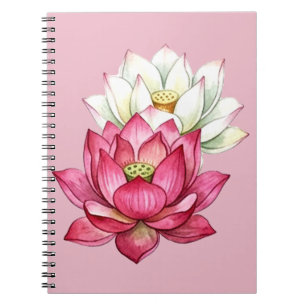 Cuaderno Loto de Flor de Agua Rosa y Blanco Acuarela