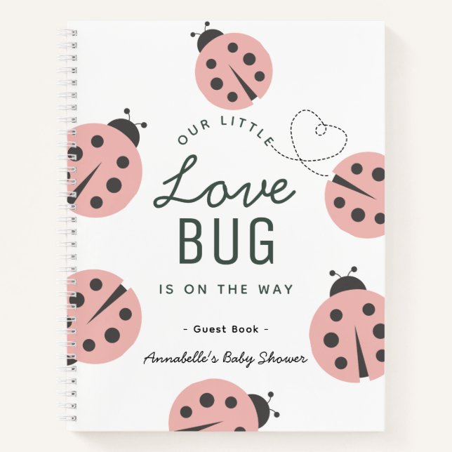 Cuaderno Love Bug Pink Ladybug Baby Shower Guest Book (Anverso)