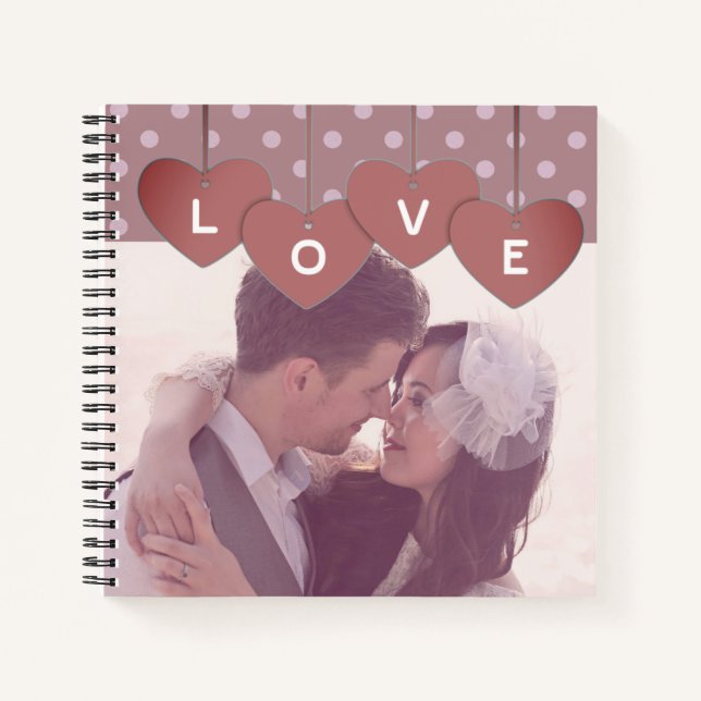 Cuaderno Love Hearts Banner Custom Wedding Photo (Anverso)