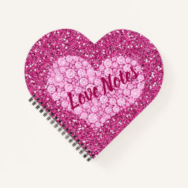 Cuaderno Love Notes Pink Diamond Heart Faux Purpurina