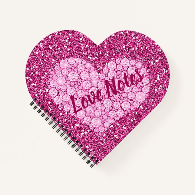 Cuaderno Love Notes Pink Diamond Heart Faux Purpurina (Anverso)