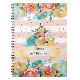 Cuaderno Lovely Fox Acuarela Flores Delicadas Diario de Niñ