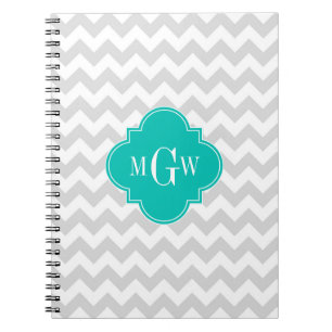 Cuaderno Lt Gris Blanco Chevron Turquesa Cuatrofoiled 3 Mon