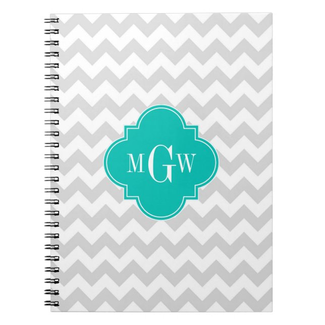 Cuaderno Lt Gris Blanco Chevron Turquesa Cuatrofoiled 3 Mon (Frente)