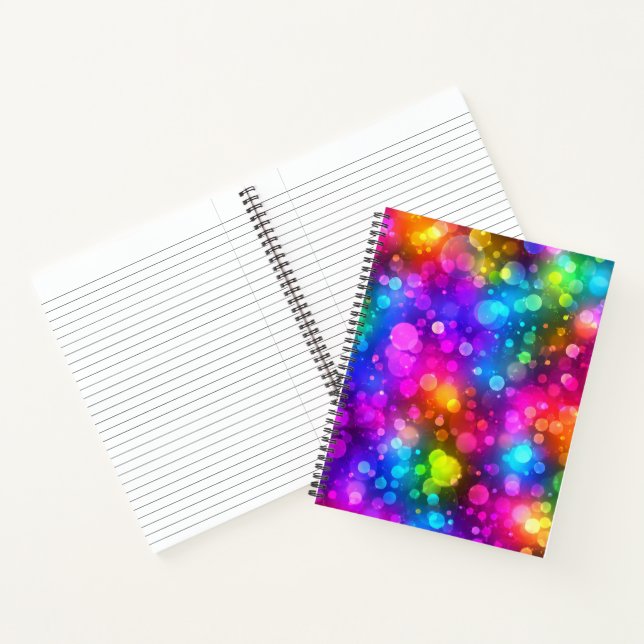 Cuaderno Luces abstractas de bokeh de arcoíris de neón (Interior)