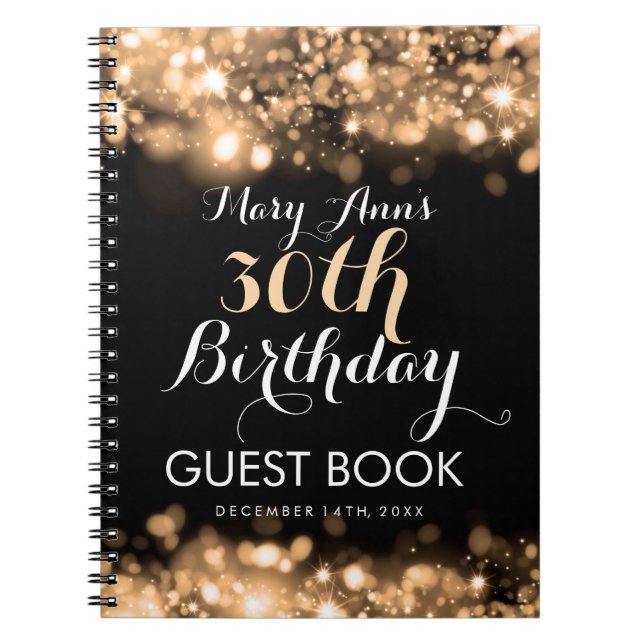 Cuaderno Luces chispeantes del trigésimo oro del cumpleaños (Frente)