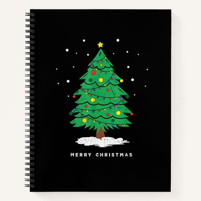 Cuaderno Luces de árbol de Navidad alegre Santa retro (Anverso)