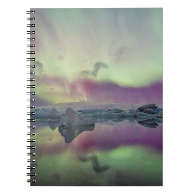 Cuaderno Luces de Aurora reflejan en la laguna | Islandia (Frente)