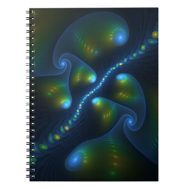 Cuaderno Luces de fantasía Resumen Fractal amarillo verde a (Frente)