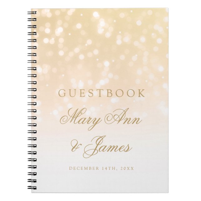 Cuaderno Luces de la chispa de Bokeh del oro del Guestbook (Frente)