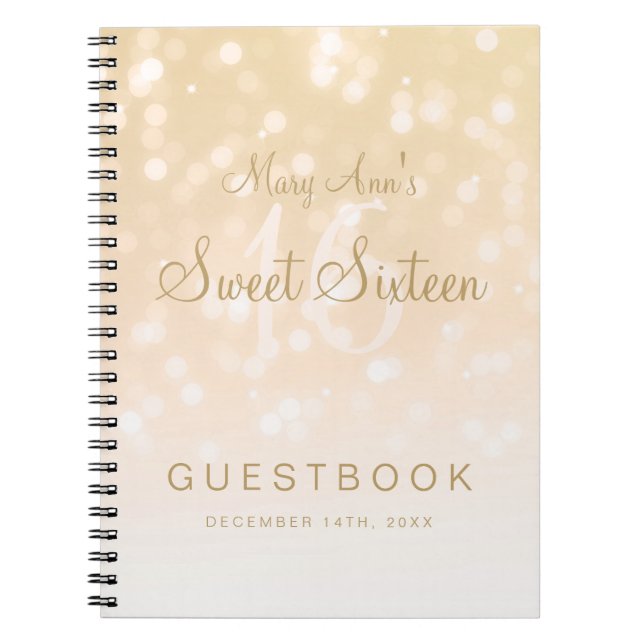 Cuaderno Luces de la chispa de Bokeh del oro del Guestbook (Frente)