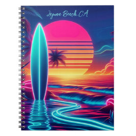 Cuaderno Luces de neón de la tabla de surf del atardecer-