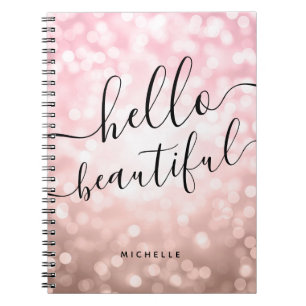 Cuaderno Luces de oro Rosa personalizadas "Hello Beautiful"