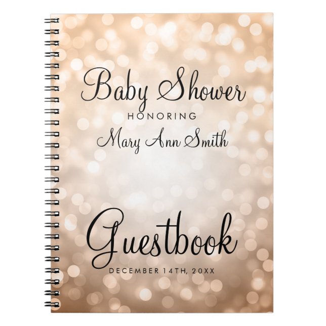 Cuaderno Luces del purpurina del cobre de Baby Shower del (Frente)