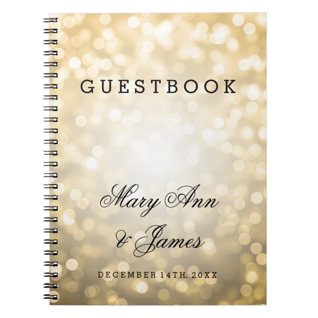 Cuaderno Luces del purpurina del oro del Guestbook de la (Frente)