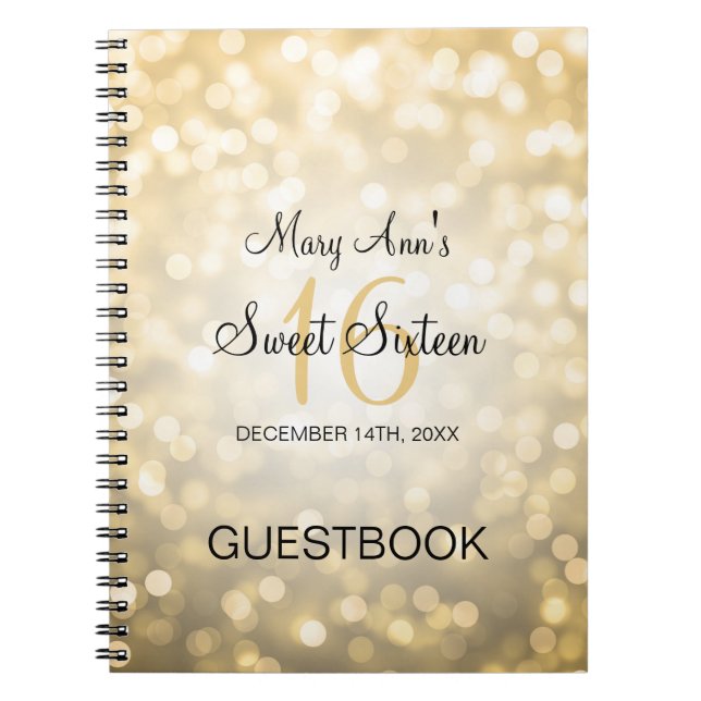 Cuaderno Luces del purpurina del oro del Guestbook del (Frente)