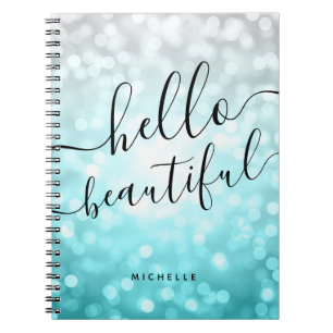 Cuaderno Luces plateadas Verde azuladas de Ombre "Hello Bea