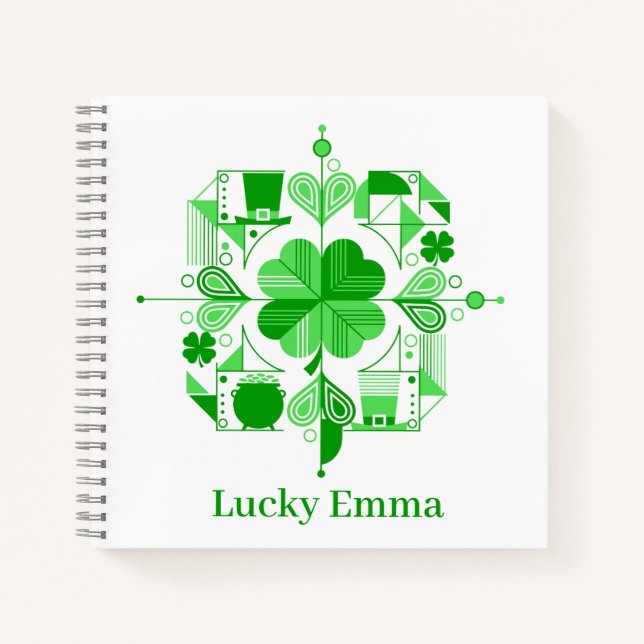 Cuaderno Lucky Name Personalized Clover Design (Anverso)