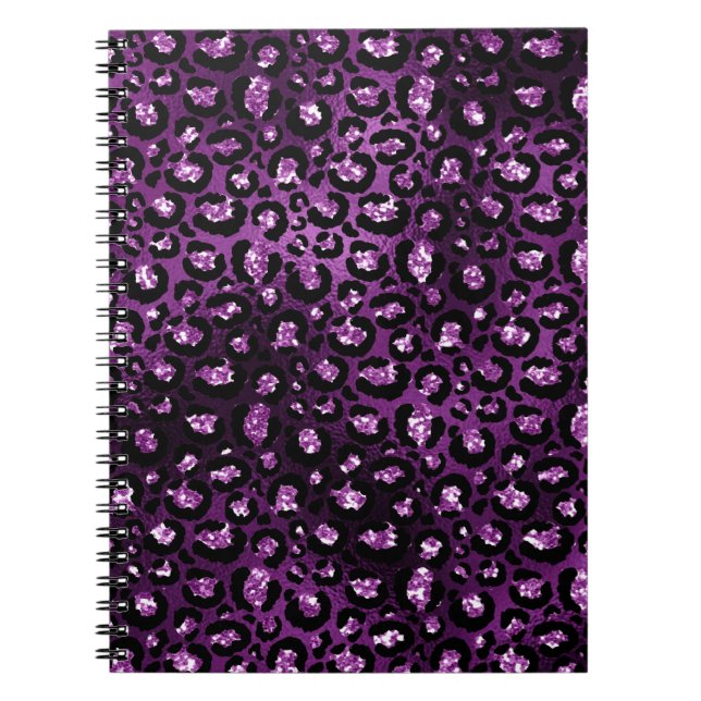 Cuaderno Lugares de leopardo Purpurina de ormbre morado y g (Frente)