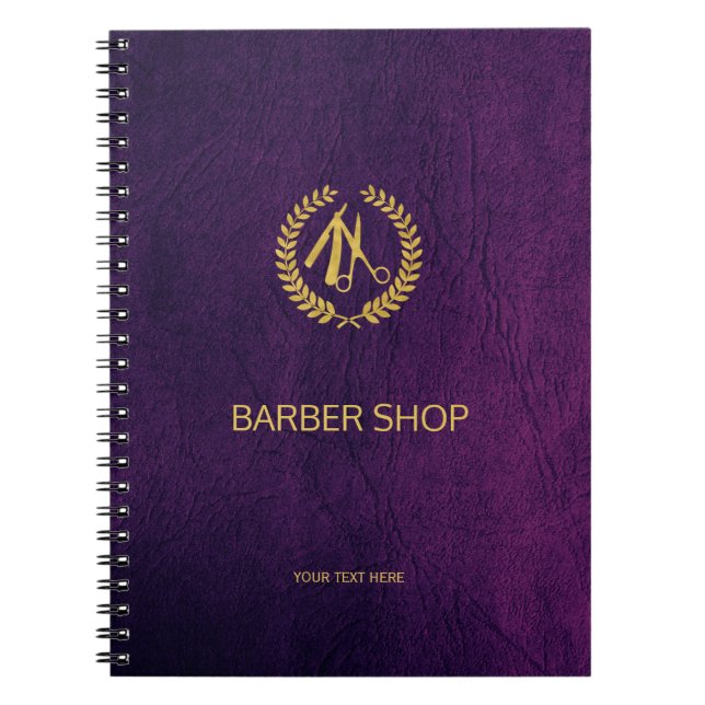 Cuaderno Lujo barbería tienda de cuero púrpura luce dorado (Frente)