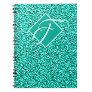 Cuaderno Lujo Brillante Turquesa Azul Monograma con Brillo