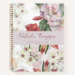 Cuaderno Lujo burgundy monogramado nombre orquídea floral