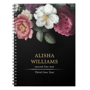 Cuaderno Lujo Floral Negro Personalizado