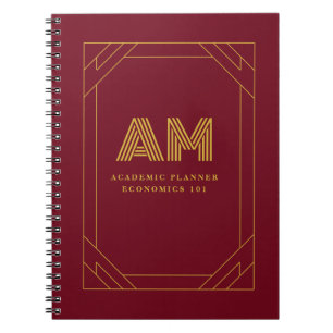 Cuaderno Lujo Monograma Inicial en Oro Rojo Burdeos