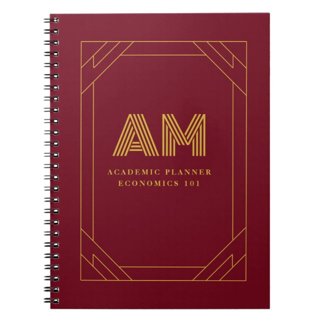 Cuaderno Lujo Monograma Inicial en Oro Rojo Burdeos (Frente)