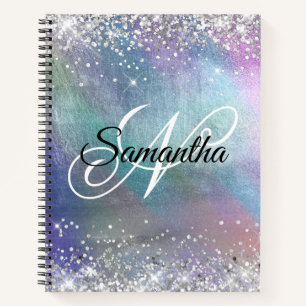 Cuaderno Lujo Monograma Iridescente con Brillo de Plata
