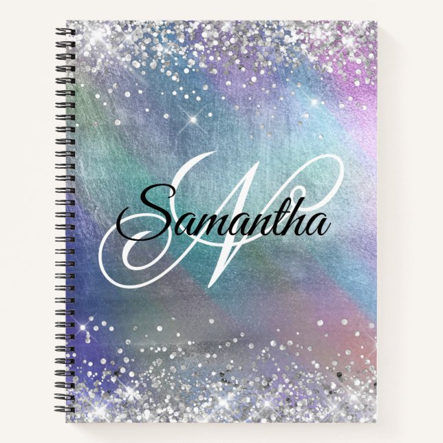 Cuaderno Lujo Monograma Iridescente con Brillo de Plata (Anverso)