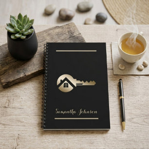 Cuaderno Lujo Personalizado Negro con Llave Dorada Inmobili