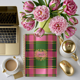 Cuaderno Lujo Ricas Plaid Cresta Monograma Rosa Verde