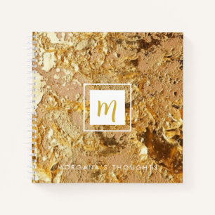 Cuaderno Lujo Sparkling Gold Gllittery Monogram Square