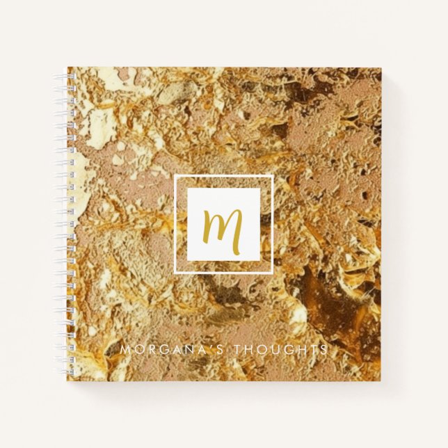 Cuaderno Lujo Sparkling Gold Gllittery Monogram Square (Anverso)