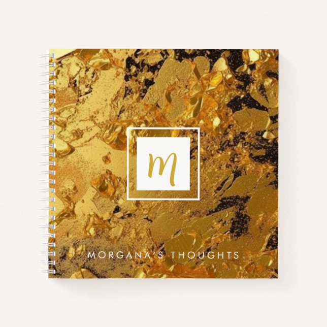 Cuaderno Lujo Sparkling Gold Monogram Square (Anverso)
