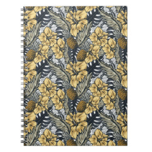 Cuaderno Lujosas Flores Tropicales Doradas y Negras Elegant