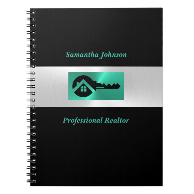 Cuaderno Lujoso Inmobiliario de Llave Turquesa y Negro Bril (Frente)