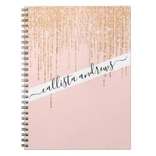 Cuaderno Lujoso Rubor Pink Gold Sparkly Purpurina Fringe