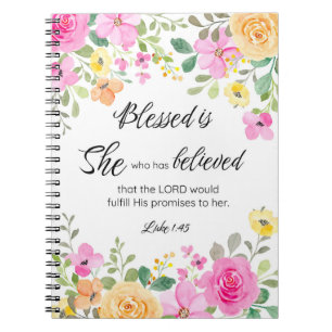 Cuaderno Luke 1:45 bendecida es ella, floral de las escritu
