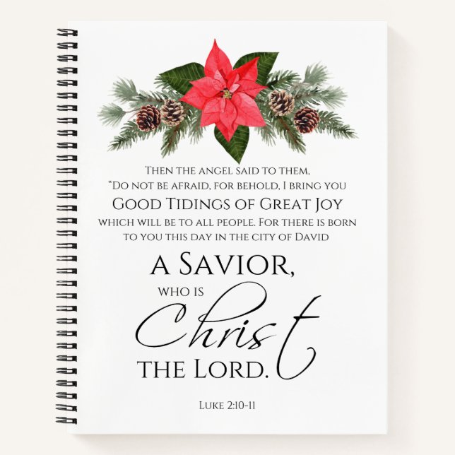 Cuaderno Luke 2:10-11 Navidades de Poinsettia Scripture (Anverso)