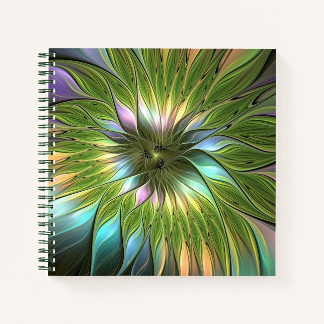 Cuaderno Luminoso colorido Fantasía Flor Fractal Art (Anverso)