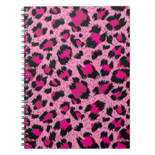 Cuaderno Luminoso y lujoso patrón de leopardo rosa.