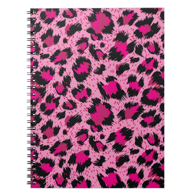 Cuaderno Luminoso y lujoso patrón de leopardo rosa. (Frente)