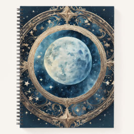 CUADERNO LUNA AZUL COMPLETA CELESTIAL CON FRONTERA DE ORO