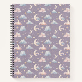 Cuaderno Luna Celeste Estrellas Nubes Acuarela Pasteles