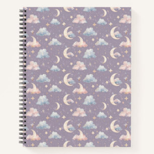 Cuaderno Luna Celeste Estrellas Nubes Acuarela Pasteles