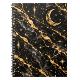 Cuaderno Luna Celeste y Estrellas Oro Negro
