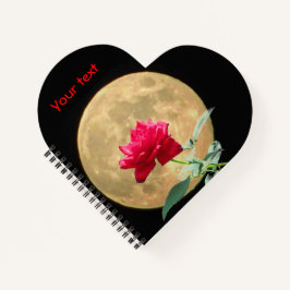 Cuaderno Luna completa y rosa rojo a pleno florecimiento