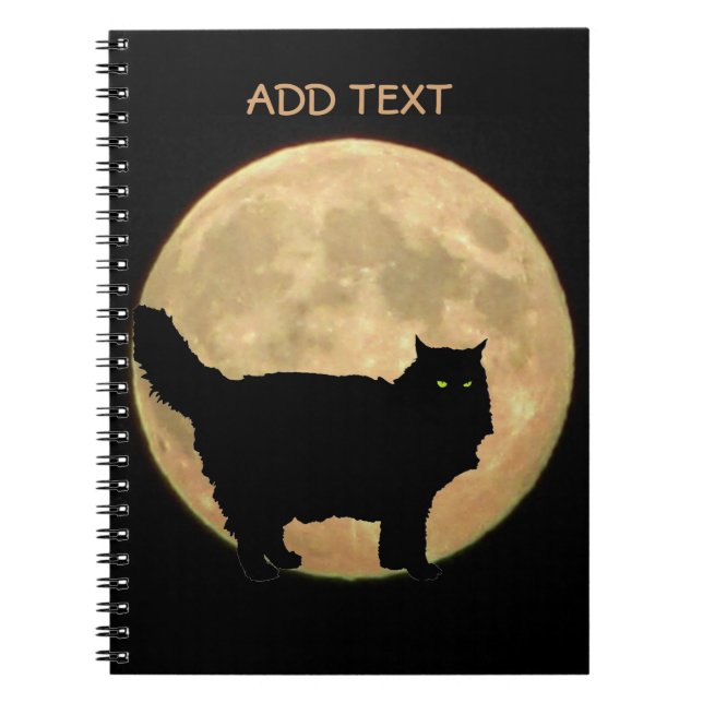 Cuaderno Luna completa y silueta de gato negro permanente (Frente)